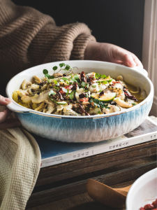 Large 12-Inch Chinese Style Double-Eared Soup Bowl Fish Stew Dish Ceramic Plate Luxury Ins Style Gradient Pattern for Family Use