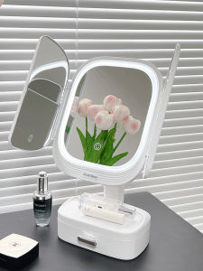 Foldable LED Lighted Makeup Mirror Portable Desktop Princess Style Gift for Best Friend Ideal for Students in Dormitory