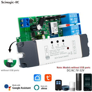2CH Alexa Smart Switch Tuya Smart Home Remote Control Wifi Switch 220V 7-32V 85-250V 10A RF433 Remote 2CH Pulse Module Relay