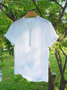 MR Mens White Short-sleeved Flax Casual Shirts Summer Beach Wear Solid Color Slim fit Short Polo Shirt 3007