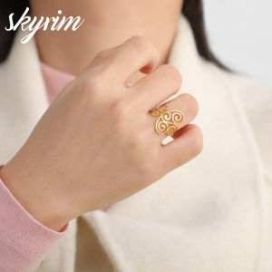 SKYRIM Womens Ring with Floral Pattern Design Titanium Stainless Steel Ring Womens Ring Jewelry