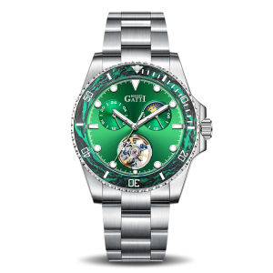 BONEST GATTI | BONEST GATTI Automatic Mechanical Skeleton Mens Watch with Steel Strap - Sapphire Crystal Luminous Carbon Fiber Bezel