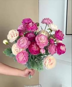 3 Heads Artificial Peonies Bouquet Fake Silk Peony Flowers Faux Wedding Bouquets for Home Party Festival Decoration