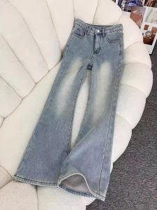 กางเกงยีนส์ทรงขาบานเอวสูงสำหรับผู้หญิง ทรงสลิมฟิต ทรงขาบาน ทรงยาวถึงพื้น ทรงหลวม ทรงลำลอง ฤดูหนาว 2025 ใหม่
