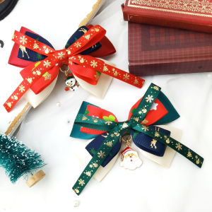 New Christmas Bow Barrettes Bronzing Ribbon Hair Accessories Santa Claus Clip Young Adult Performance Headdress Head Clip