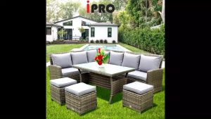 IPRO Outdoor Rattan Sofa Balcony Garden Table and Chair 8 Seater Sofa Rotan Set Meja Kerusi Rotan Taman Outdoor Furniture