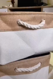 Beige Khaki Fabric Storage Baskets Foldable Canvas Shelf Baskets Wardrobe Toys Storage Bins Home Organization