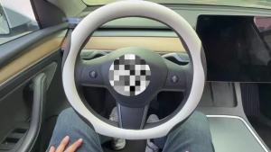 Steering Wheel Cover Protector for Tesla Model 3/Y 2016-2025 2026 Juniper/Highland Non-Slip Breathable White Premium Leather