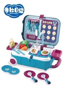 Children Electric Kitchen Dish Washing Toy Early Educational Pretend Play Simulated Dishwasher Sink Luggage Trolley