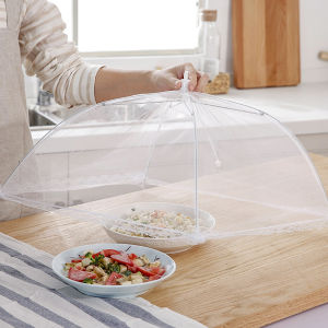 Biblio【Ready in Stock】 1pc White Mesh Food Cover Anti-Fly Vegetable Cover Foldable Mesh Screen