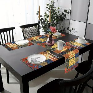 VIKAMA Bohemian Patchwork Table Runner Waterproof Oilproof Easy Clean Tablecloth For Dining Table Entryway Home Decor