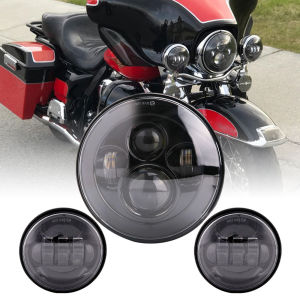 For Harley Motorcycle Light Davidson Electra Glide Softail Fat Boy Touring 7 Inch Motor LED Headlight with 4.5 Inch Fog Lamps