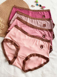 Plus Size Underwear Womens Fat mm 100.00kg Cotton Mid Waist Modal Plaid Cotton Soft Lace Seamless Briefs