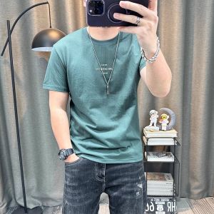 Mens Short Sleeve T-Shirt Cotton Linen Slim Fit Summer New Style Fashionable Print round Neck Cool Feeling Casual Top