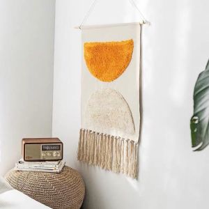 Nordic Handmade Cotton Linen Tassel Wall Hanging Tapestry Rectangular Geometric Pattern Home Decorations for Bedroom And Window