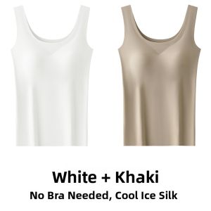 Miiow | Womens Slim Fit Ice Silk Strap Vest U-Neck Camisole Summer New Style Inner Wear With Chest Pad Beautiful Back Base Top