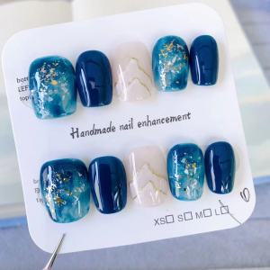 Handmade Fluorescent Nail Art Stickers Ocean Wind Atmosphere Dyeing Hand Drawing White Wearing False Nails Gentle Color Series