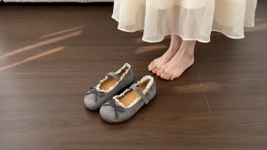 Womens Flat Shoes Blue Round Toe Lace Bow Strap Button Casual Flats