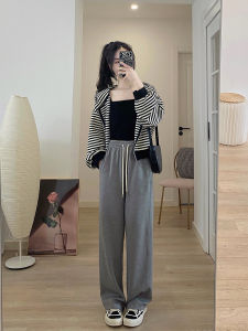 Gray Wide Leg Pants Womens Casual Straight Cut Spring Autumn Style Comfortable Loose Fit Trousers High Waist Long Pants