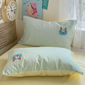 Cute Monster Cotton Pillowcases Set of Two Cartoon Washed Towel Embroidery Single Person Pillow Covers Bedding Accessories