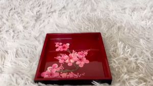 Khay sơn mài cao cấp Thanh Bình Lê KV07 size 19x19x2.5 cm Họa tiết hoa đào