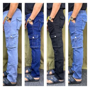 Mens  New Cargo Jeans Soft Denim Cargo Pants Relaxed Fit 6 Pockets Sizes 28-40