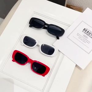 Fashion Narrow Square Frame Y2K Sun Glasses Candy Color UV400 Protection Black Shades Eyewear for Women Men