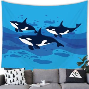 VIKAMA Màu Nước Cá Voi Orca Tấm Thảm Bầu Trời Đầy Sao Đại Dương Động Vật Treo Tường Vải Polyester Mềm Trang Trí Cho Phòng Ngủ Ký Túc Xá