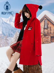 Thickened Woolen Coat Red Christmas New Year Adolescent High School Student Winter Jacket Sweet Style College Girl Coat