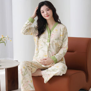 miiow | Maternity Sleepwear Set Long Sleeve Spring Autumn Womens Home Clothes Breastfeeding Large Size Sleepwear Postpartum Robe