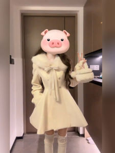 Dày Phong Cách Pháp Plus Kích Thước Áo Đầm Nữ Mùa Đông Cao Cấp Cảm Giác Cổ Lông Tweed Hoa Văn Đơn Váy Ngắn