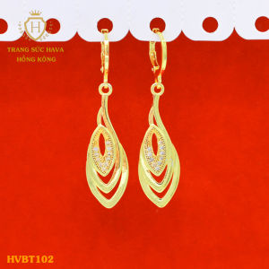 Khuyên Tai Bông Tai Nữ Dáng Dài Đính Đá Màu Trắng Titan Xi Mạ Vàng Non 24k Thật Cao Cấp (Không Bị Xỉn Đen) - Trang Sức Hava Hong Kong Phong Cách Thời Trang