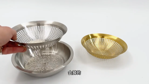 Rổ lọc inox 304 rổ inox tròn không cán hai màu vàng trắng lọc gạo rau củ sàng bột 16cm tới 30cm