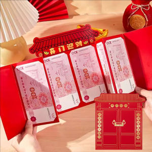 Chinese Style Gate Folding Red Envelope Open Door to Welcome Wealth Hongbao 6/10 Slot Red Packet 2026 New Year Ang Pao