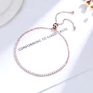 Gelang Serut Titanium Asli Emas Putih Yang Bisa Disesuaikan / Gelang Wanita Korea Fashion Berlian Imitasi Sederhana Yang Dapat