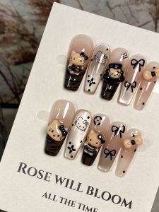 Ice Transparent Mirror Cat Eye Nail Art Autumn Winter Brown Kitty Long Handmade Detachable White Enhancing Girls Heart Nail Tips