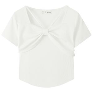 MUTU | Mute Rabbit Womens Slim Fit Short Sleeve T-Shirt Butterfly Knot Design Summer New Style Casual Cotton Top For School And City Walk