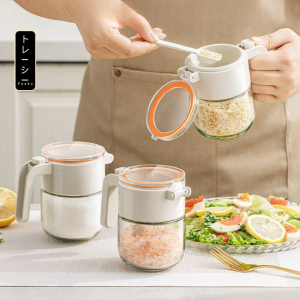 Lọ gia vị thủy tinh có thìa FEEKA chống ẩm hũ đựng gia vị thủy tinh thông minh 300ml