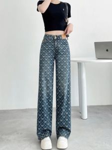 High Waist Straight Leg Denim Jeans Womens Spring Autumn New Style Half Elastic Wide Leg Pants Long Trousers Trendy