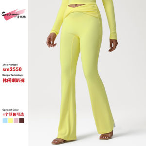 Crossover High-waist Wide-leg Yoga Pants Womens Fitness Sports Long Trousers Running Training Gym Clothes Breathable Slim Fit