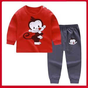 Pure Cotton Childrens Underwear Set Baby Boy Autumn Clothes Home Clothes Thermal Base Layer Stripe Pattern Toddler Girls
