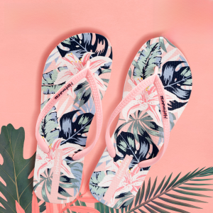 Hotmarzz Ladies Summer Outdoor Sandals Fashion Anti-slip Clog Slippers Sweet Style Flat Heel Plant Floral Print PVC Slippers