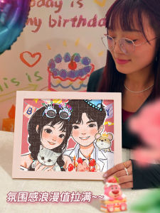 Handmade Cartoon Photo Puzzle Frame Creative Birthday Gift for Couples Christmas Gift for Best Friend Girls Cute Customized Gift