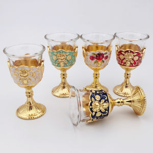 Elegant European Style Glass Metal Highball Whiskey Cup Small Drinking Bowl Home Hotel Decorations Beverage Glasses
