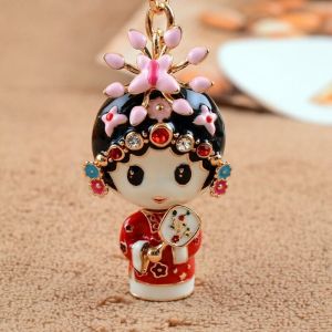 Creative Retro Style Beijing Opera Keychains Couple Cute Diamond Bag Accessories Fashionable Retro Chinese Trend Keyrings