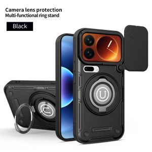Magnetic Car Mount 360° Ring Kickstand Phone Case with Slide Camera Lens Cover For Xiaomi 17 Pro Max 15T Shockproof Armor Cover