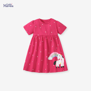 Summer Short Sleeve Princess Dress for Girls Casual Cotton Skirt Style Childrens Clothing Little Maven Brand Pure Cotton Dress