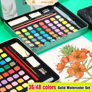36/48 colors solid water color paint set metal iron box watercolor paint drawing Art