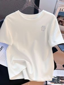 LINGLONGDAI | Loose Fit Round Neck Short Sleeve Womens T-shirt Pure Cotton Comfortable Summer Top Korean Style Creative Print Casual Wear