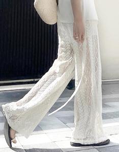 Alisa.sonya ผู้หญิงเซ็กซี่ดูผ่านกางเกงลายลูกไม้โปร่งใสตาข่ายกางเกงขาตรงกลวงบางเชือกผูกเอวยางยืดกางเกงขาม้า